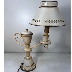Vintage Toleware Painted Student Candle‎ Desk Table Lamp & Shade Teapot Bedside
